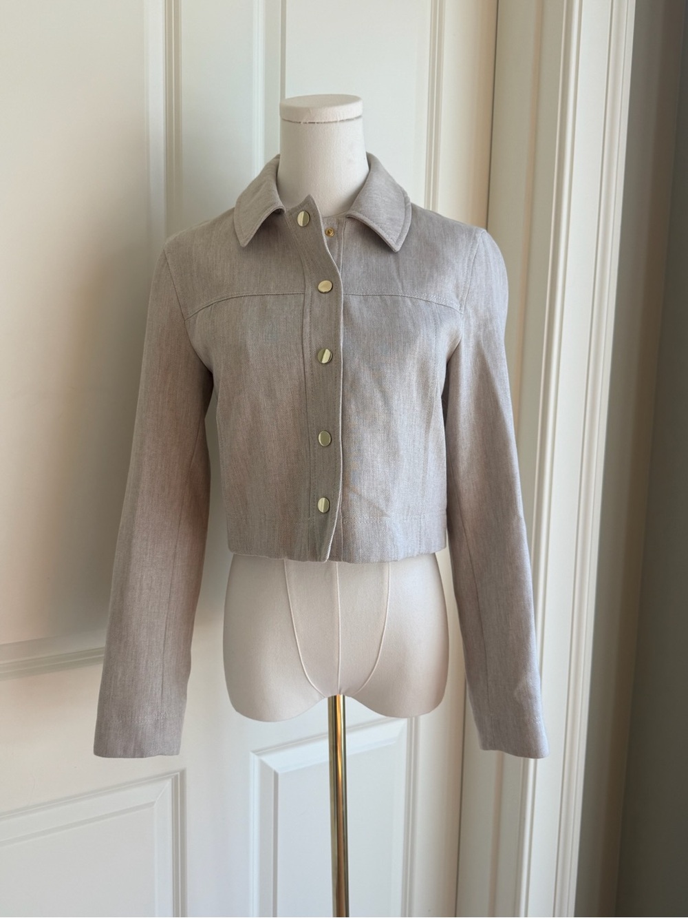 Zara Light Taupe Cropped Button Jacket